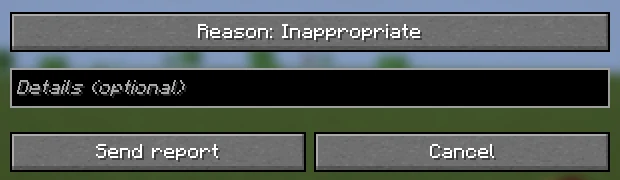 The report screen with a reason, an optional details field and a Send report button.